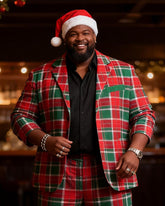 Big & Tall Men's Christmas Classic Red And Green Plaid Print Suit